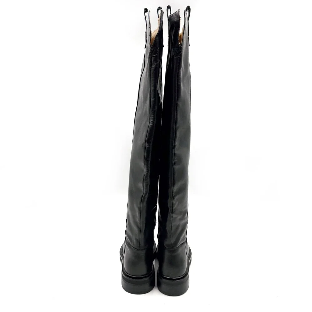 AllSaints Mindy Boot Black Leather Over The Knee Lug Sole Platform Tall Sz‎ 6
